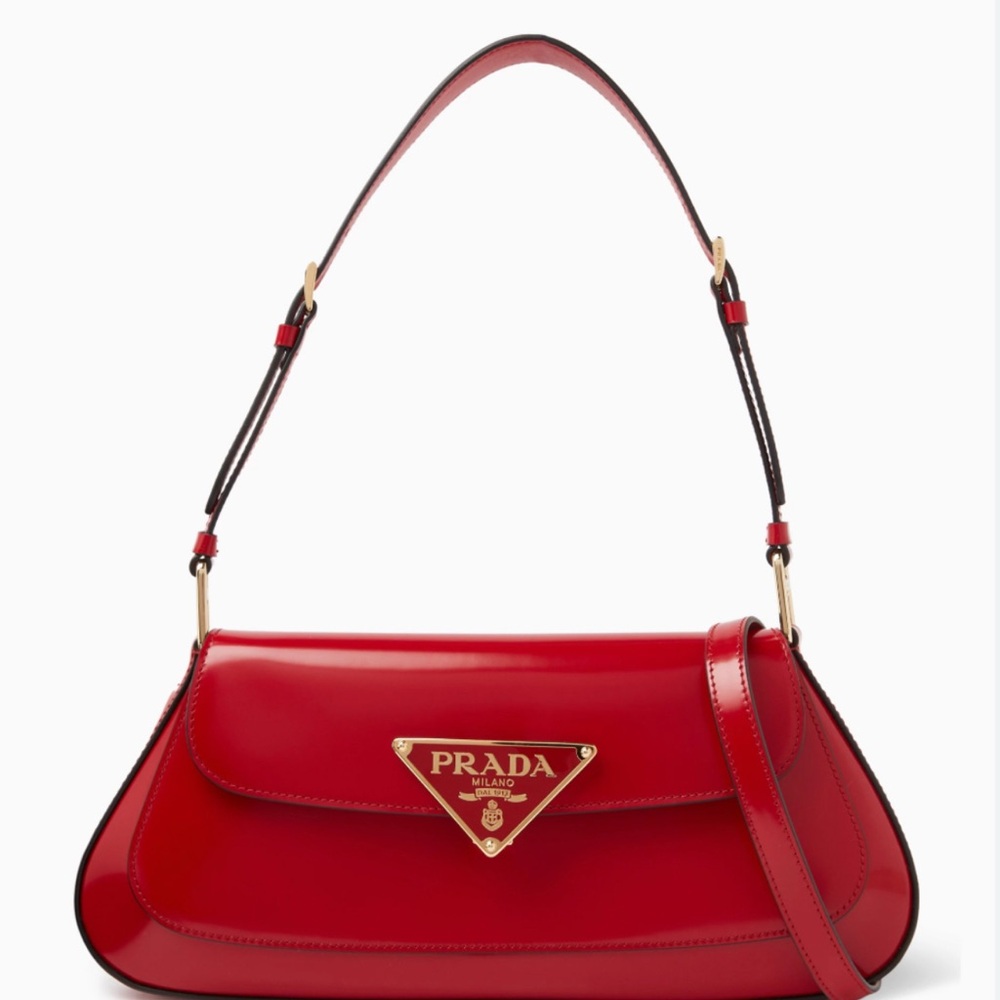 Prada Red Glossy Shoulder Bag with Gold Logo